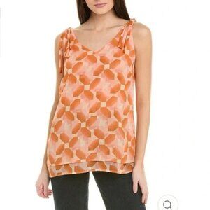 CAbi Pinwheel Lined Layered Tie Shoulder Tank Top Orange Office Womens L NEW